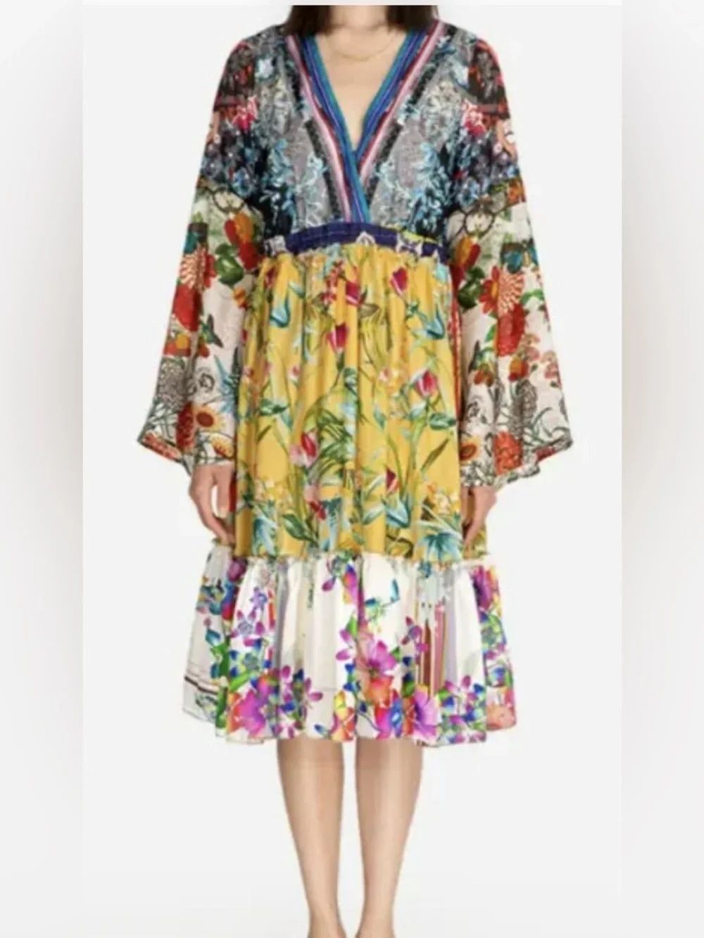 JOHNNY WAS DARI DRESS 100% SILK FLOWING CHIC VIBRANT FLORAL BOHO Size:S NWT $445 - Picture 2 of 10
